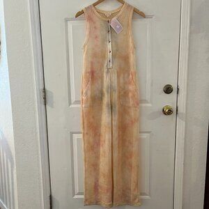 Pol Clothing Woman's Orange Tye-Dye Waffle Knit Summer Jumpsuit Sz sm